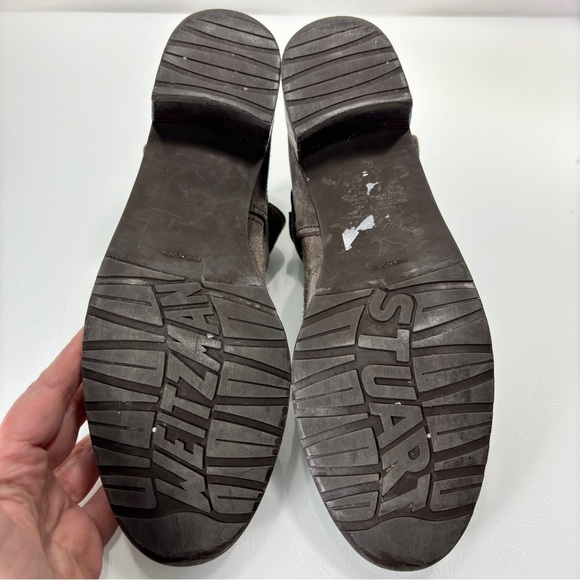 Stuart Weitzman Gray Tan Suede Buckle Strap Accent Desert Booties Size 8 - Picture 8 of 11